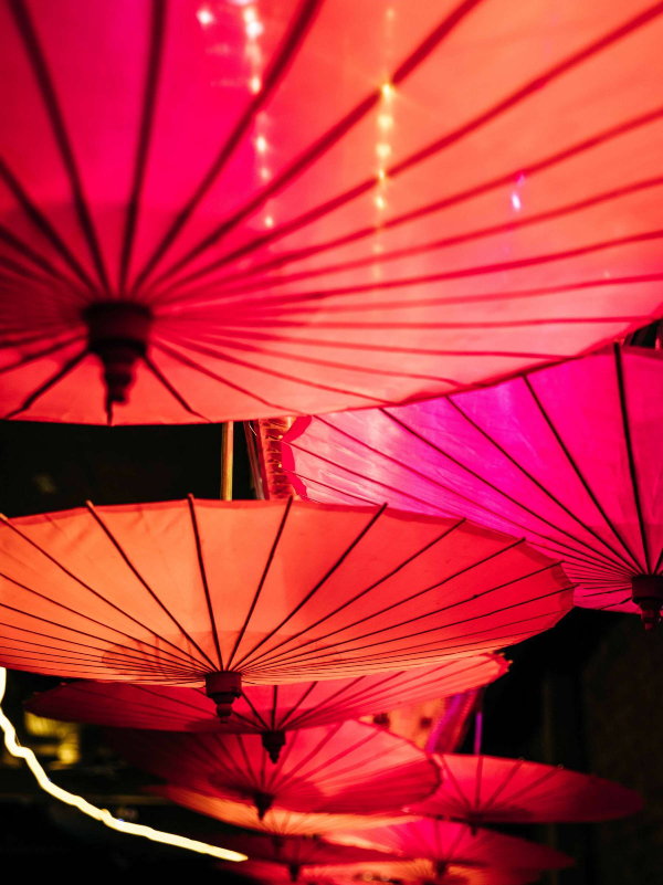 Miss Kō - Umbrellas hanging from the restaurant's ceiling